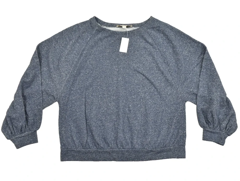 LOFT Women's Size M Blue Shimmer Sparkle Long Puff Sleeve Crew Neck Sweater NEW
